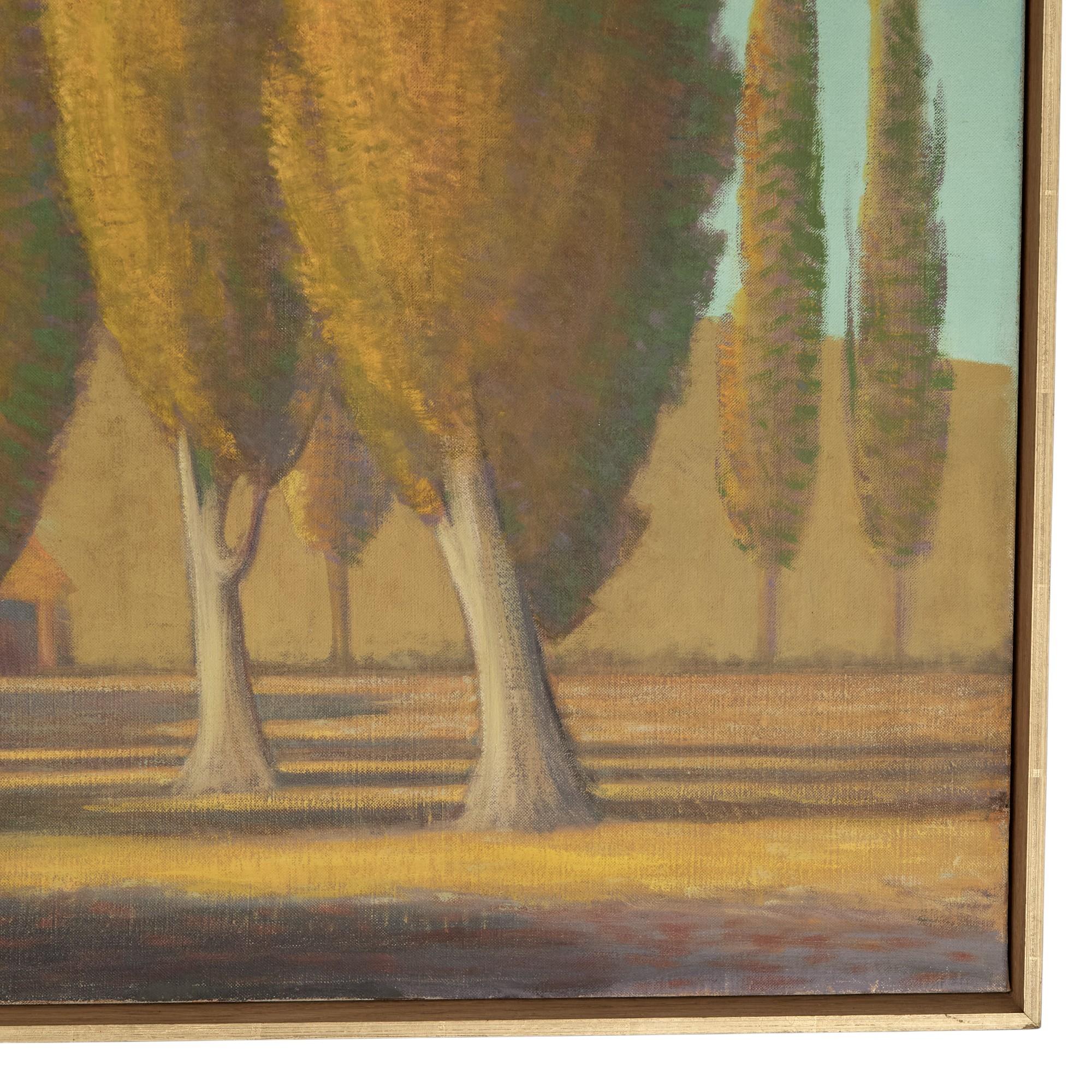 20th Century Mid Century Painting of Trees and a Chapel By Ferdinand Burgdorff For Sale