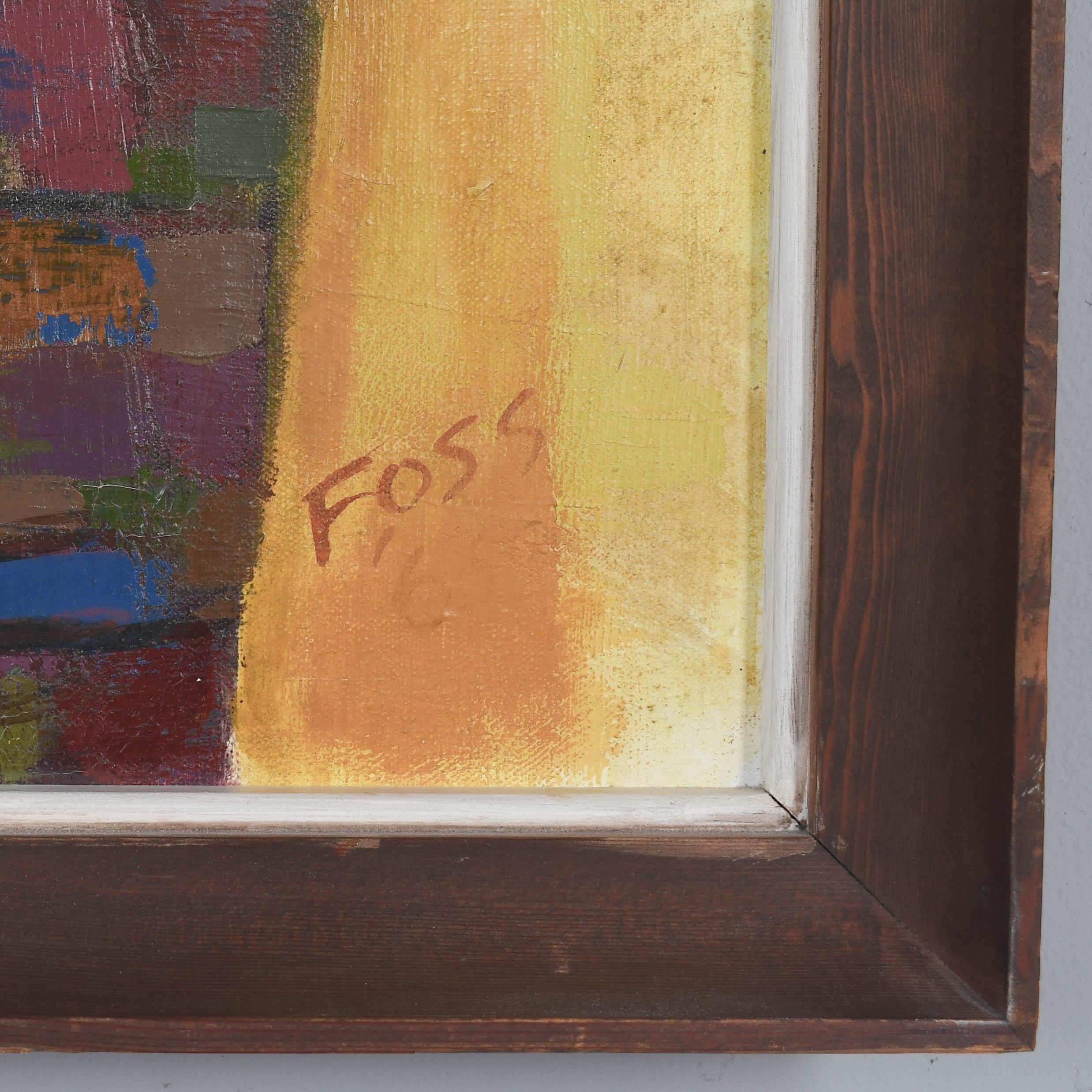 Mid Century Painting of Woman in a Yellow Dress Signed Foss For Sale 2