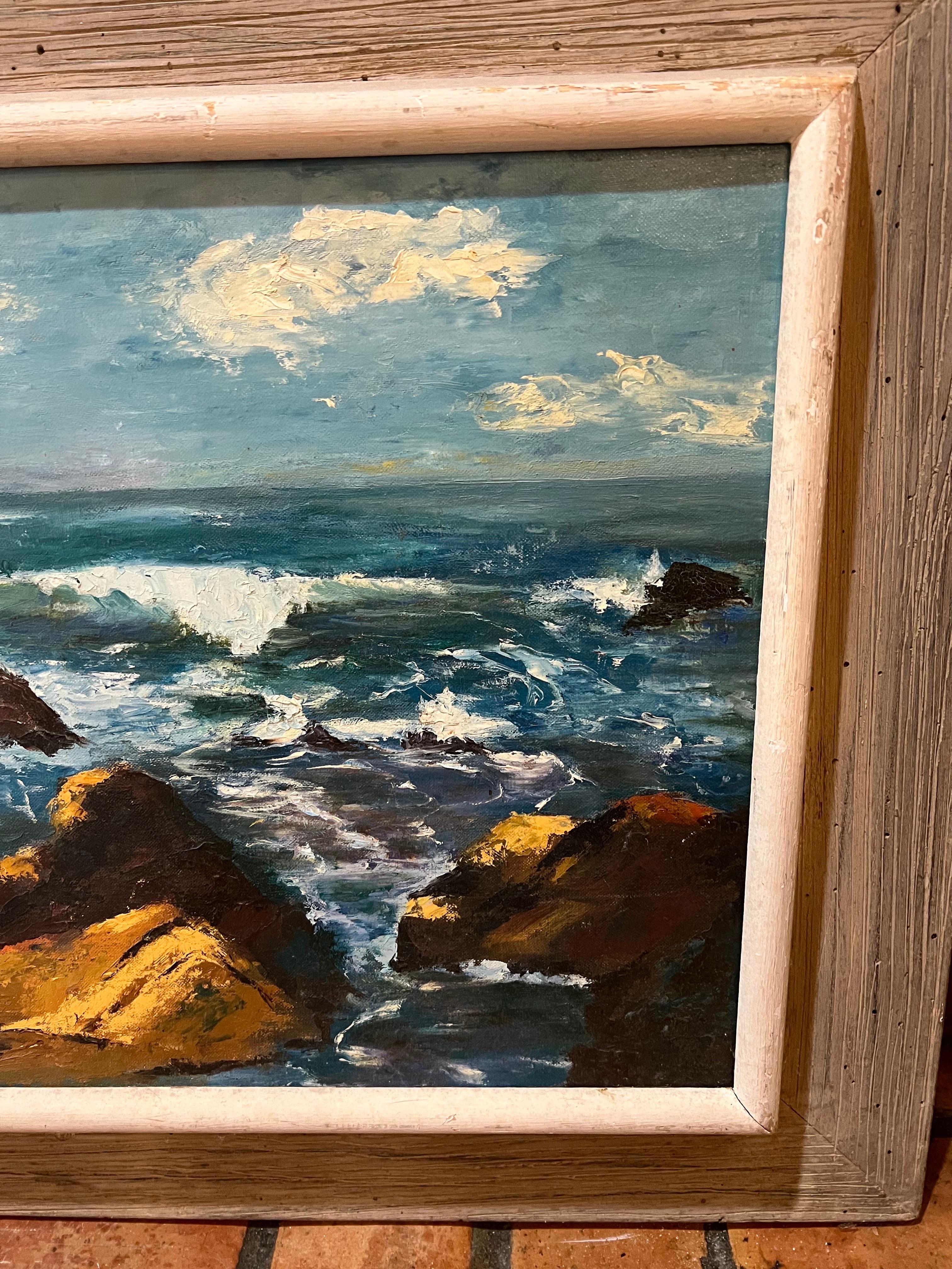 Mid Century Painting on Board of the Ocean For Sale 9
