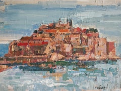 Mid Century Painting, "Saint Stephen Island" by Predrag Vukicevic, Yugoslavia