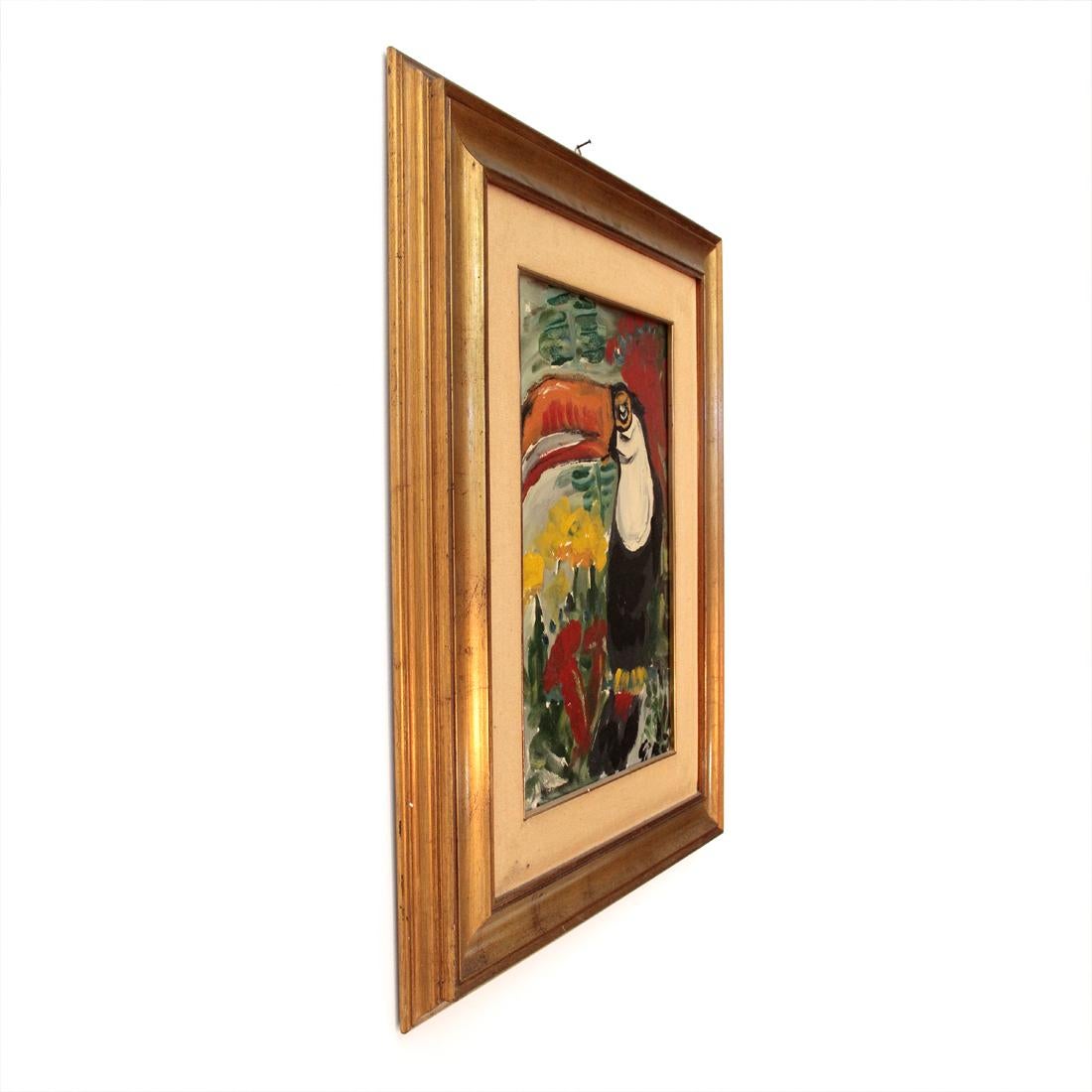 Oil painting executed by the painter Girò of Albisola in the 1960s.
Picture executed with oil paints on canvas depicting a toucan and flowers.
Good condition, some signs due to normal use over time.

Framework dimensions: Length 55 cm - Height