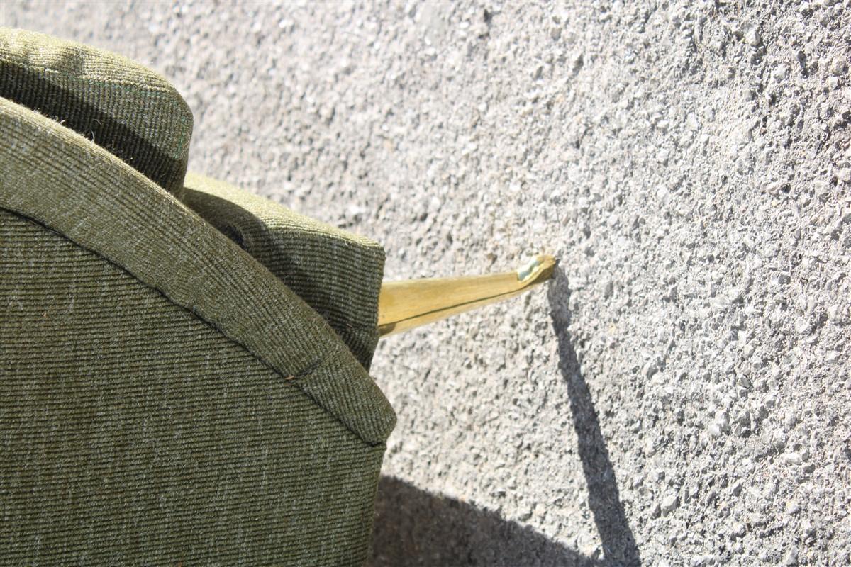 Mid-Century Pair Armchairs Isa Bergamo 1950s Green Fabric Brass Feet In Good Condition For Sale In Palermo, Sicily