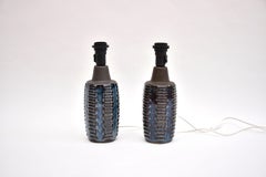 Mid-century pair blue ceramic table lamps by Einar Johansen, Soholm