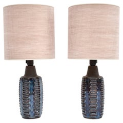 Mid-century pair blue ceramic table lamps by Einar Johansen, Soholm