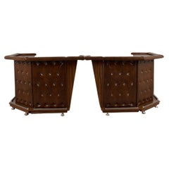 Mid-Century Pair Button Tufted Upholstered Freestanding Bars