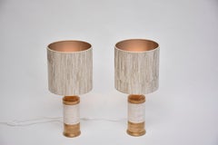 Mid-century pair white gold ceramic glazed table lamps by Bitossi