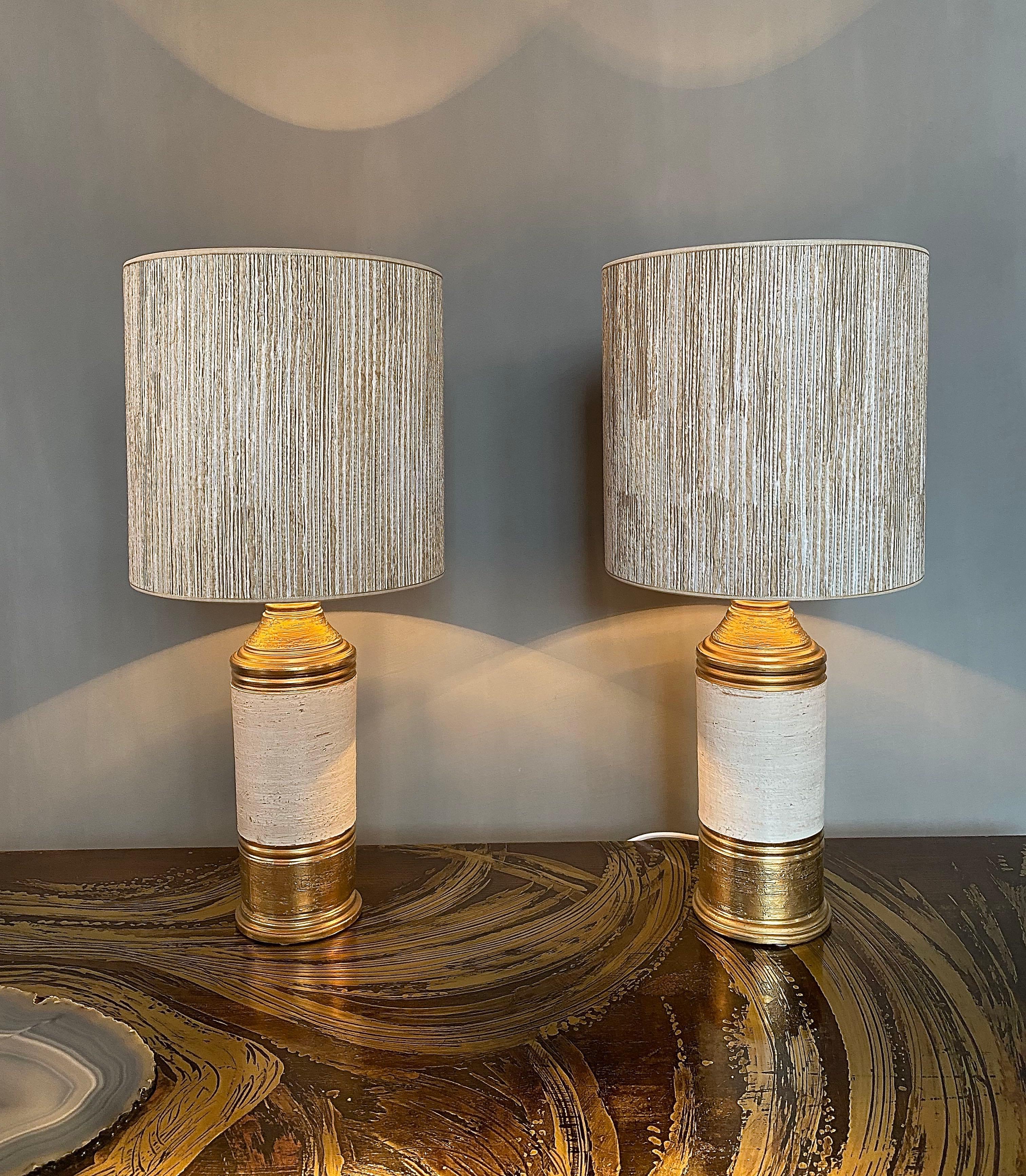 Mid-century pair ceramic table lamps by Bitossi For Sale 1