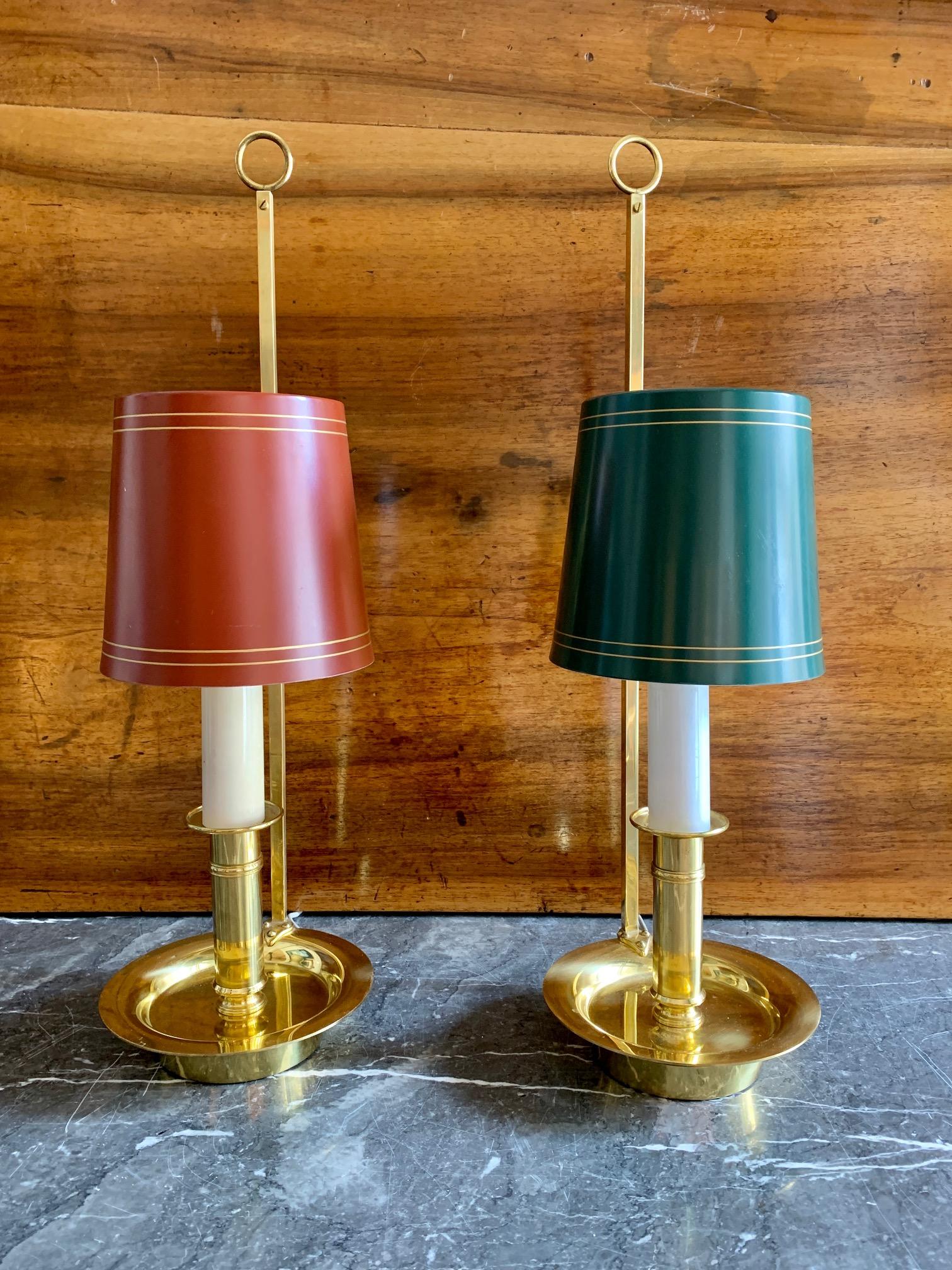 Mid Century Pair Danish Brass Bouillotte Lamps 6