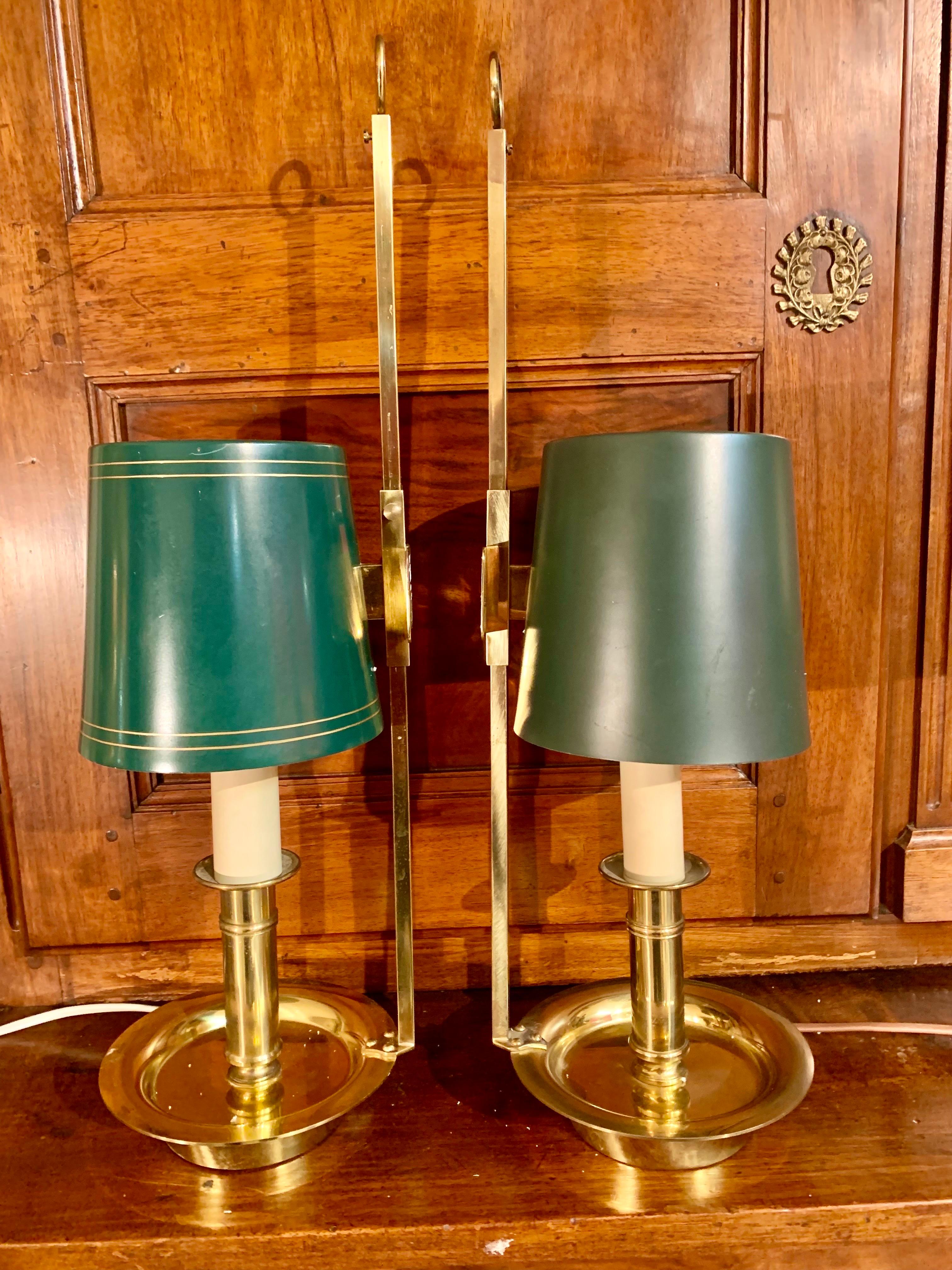 Mid Century Pair Danish Brass Bouillotte Table Lamps or Wall Lights For Sale 5