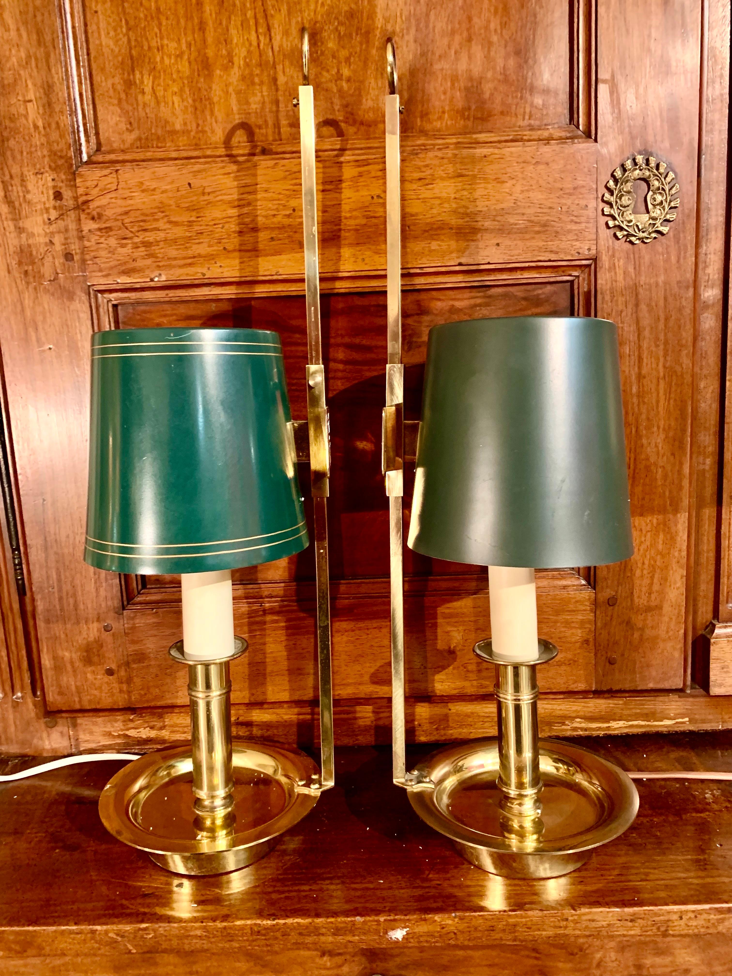 Mid Century Pair Danish Brass Bouillotte Table Lamps or Wall Lights For Sale 6