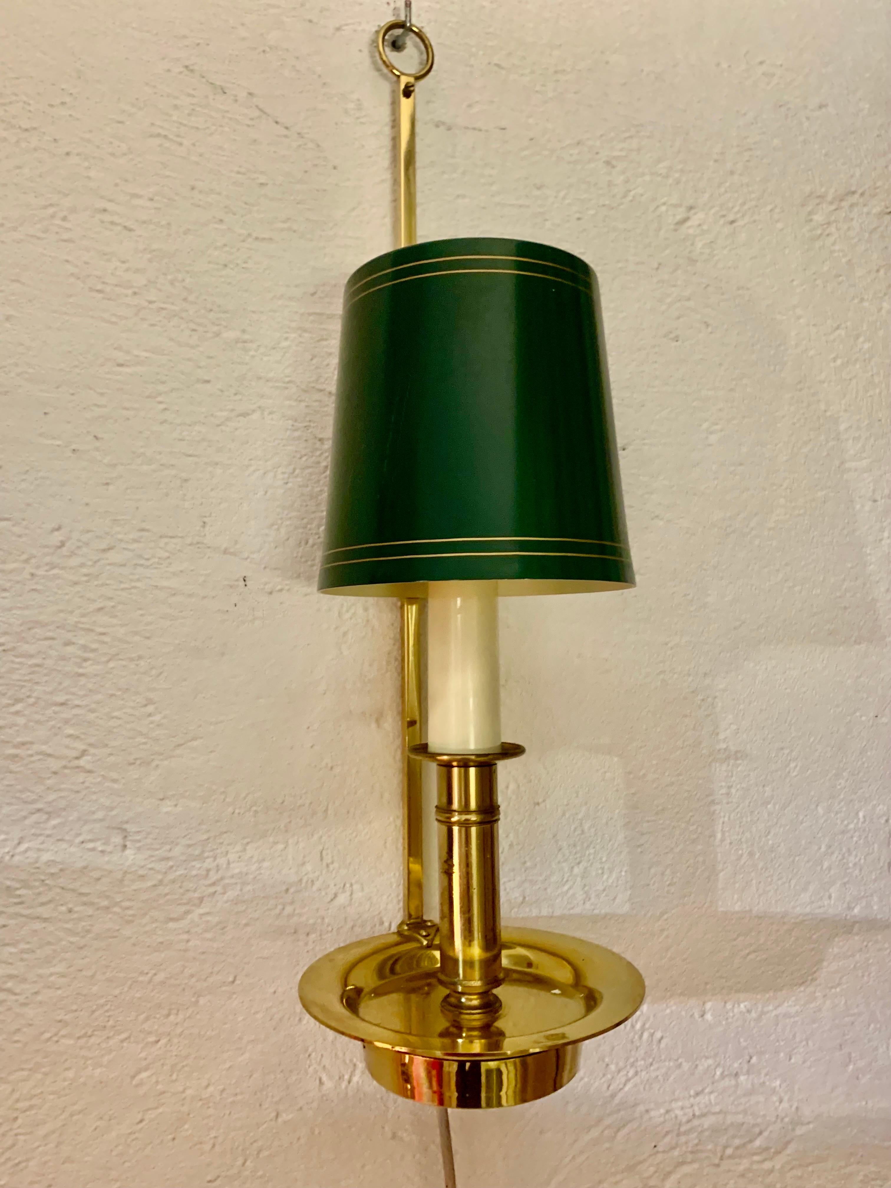 Painted Mid Century Pair Danish Brass Bouillotte Table Lamps or Wall Lights For Sale