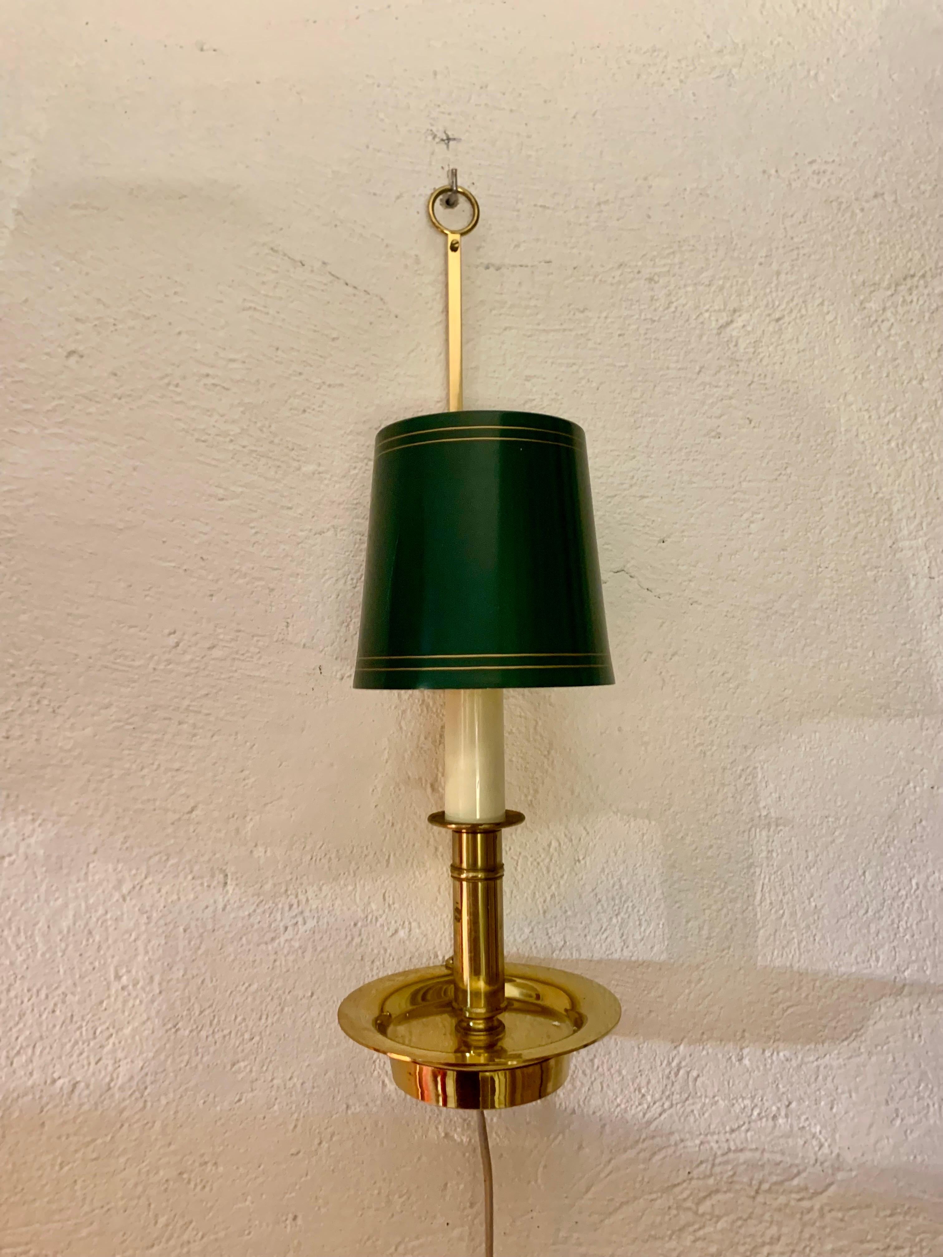 Mid Century Pair Danish Brass Bouillotte Table Lamps or Wall Lights For Sale 1