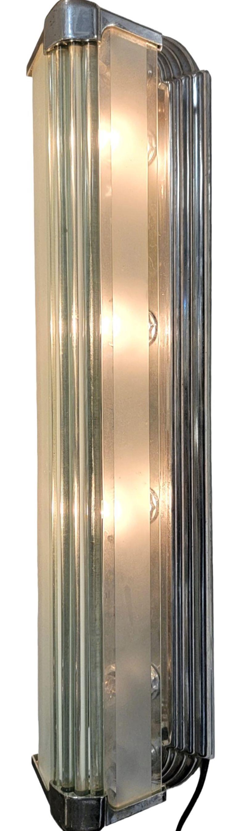 Mid-Century Modern Mid century Pair fo Four Light Glass and Chrome Sconces For Sale