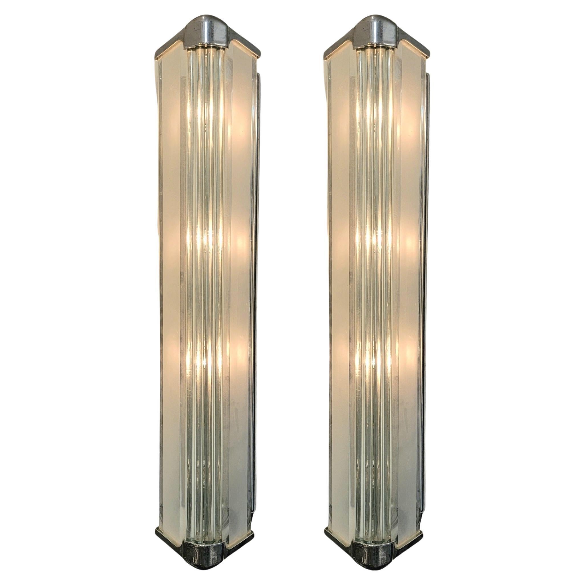 Mid century Pair fo Four Light Glass and Chrome Sconces For Sale
