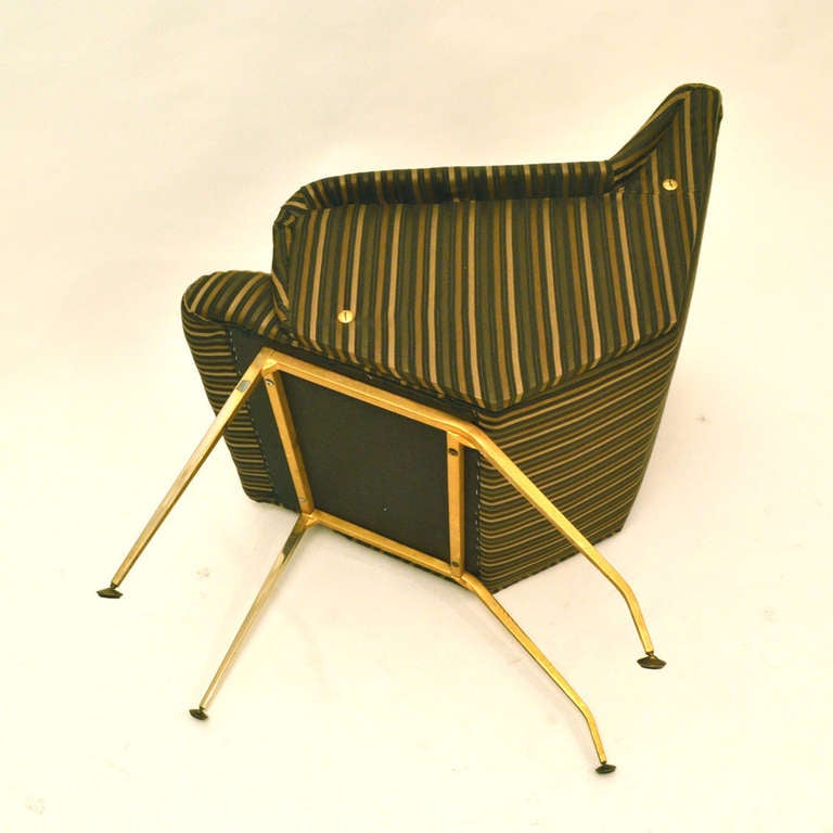 Mid-Century Modern Pair of French Lounge Chairs 1950s in Black and Gold For Sale