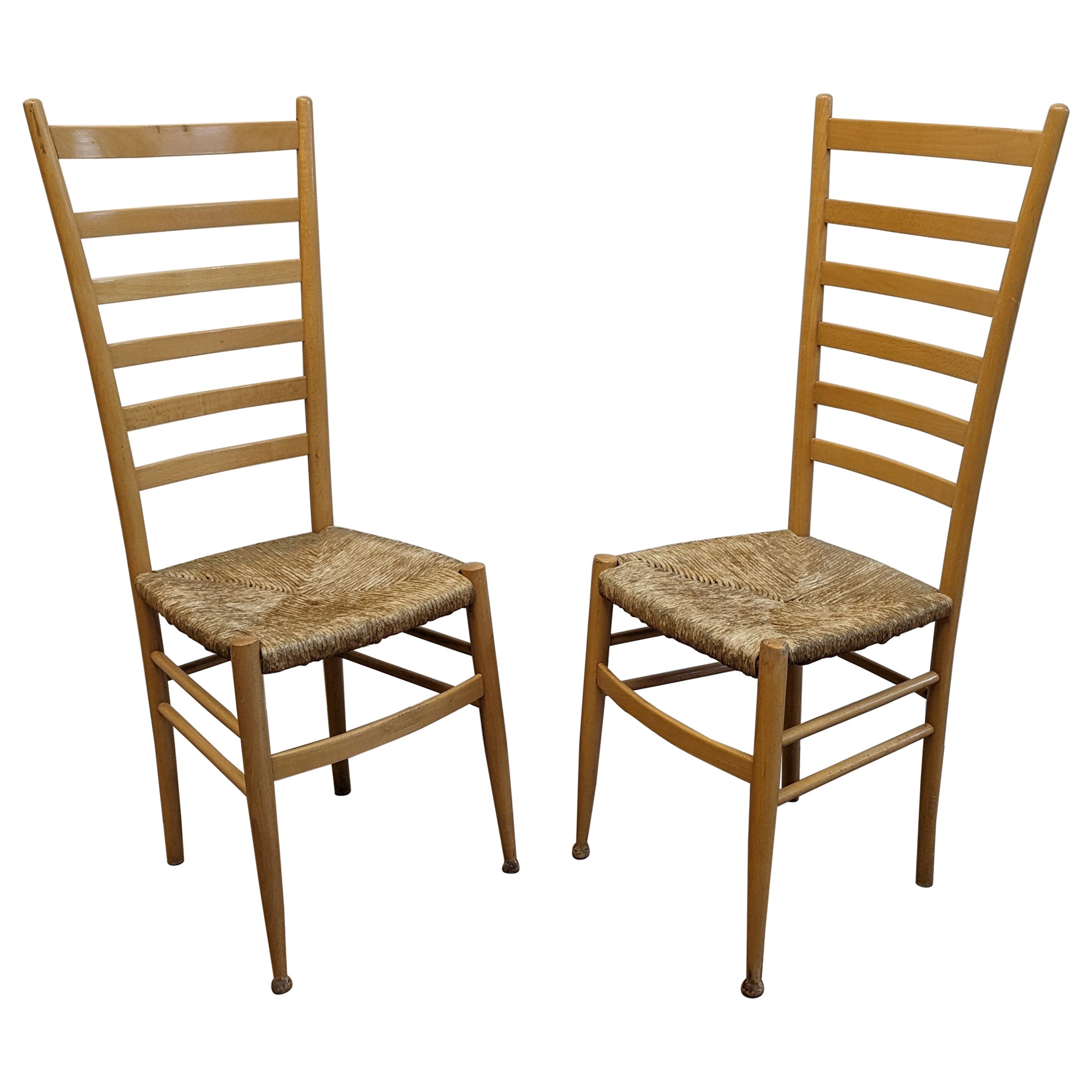 Mid Century Pair Ladder Back Rush Chairs nach Gio Ponti