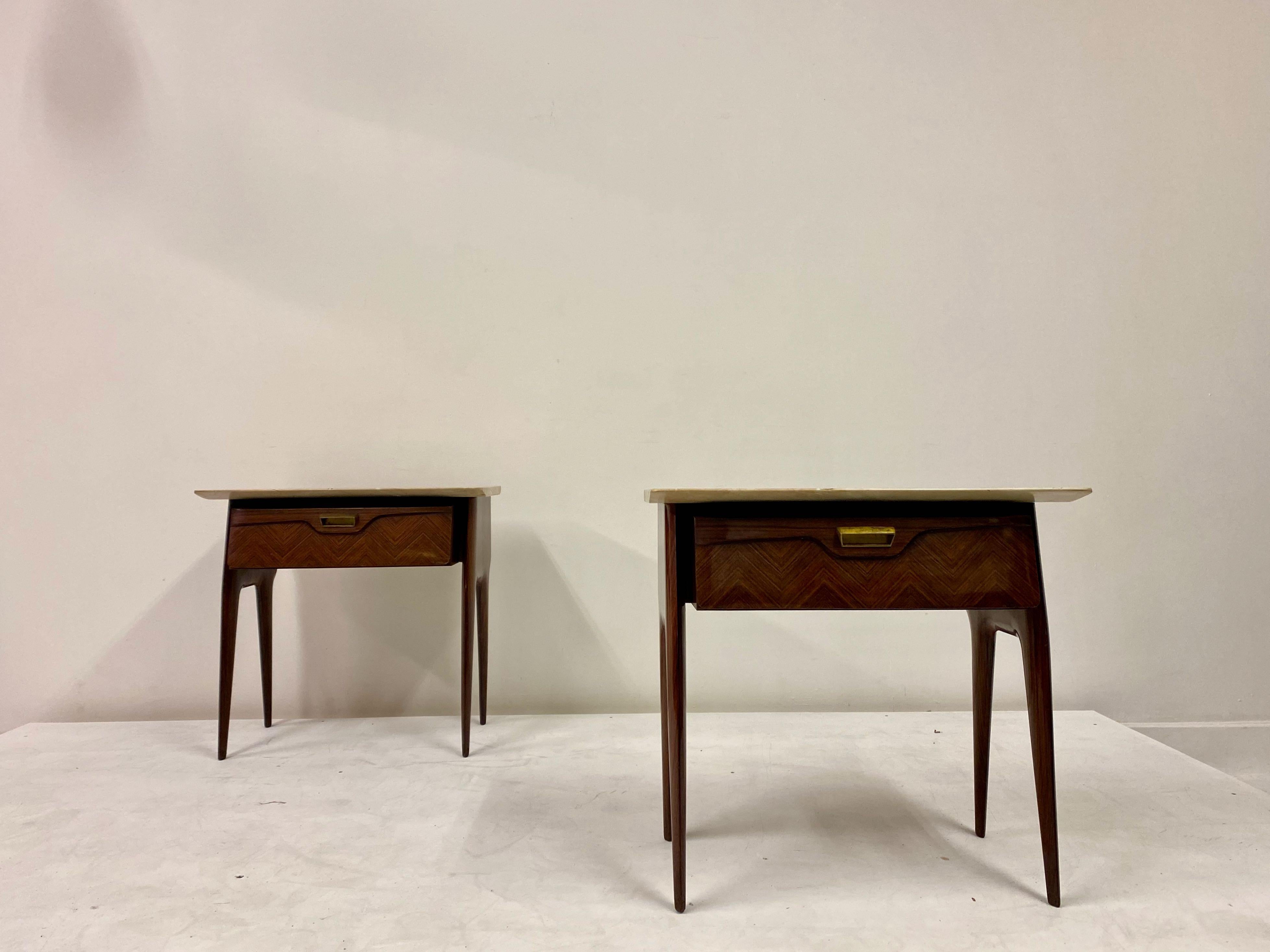 Midcentury Pair of 1950s Italian Bedside Tables with Pink Marble 7