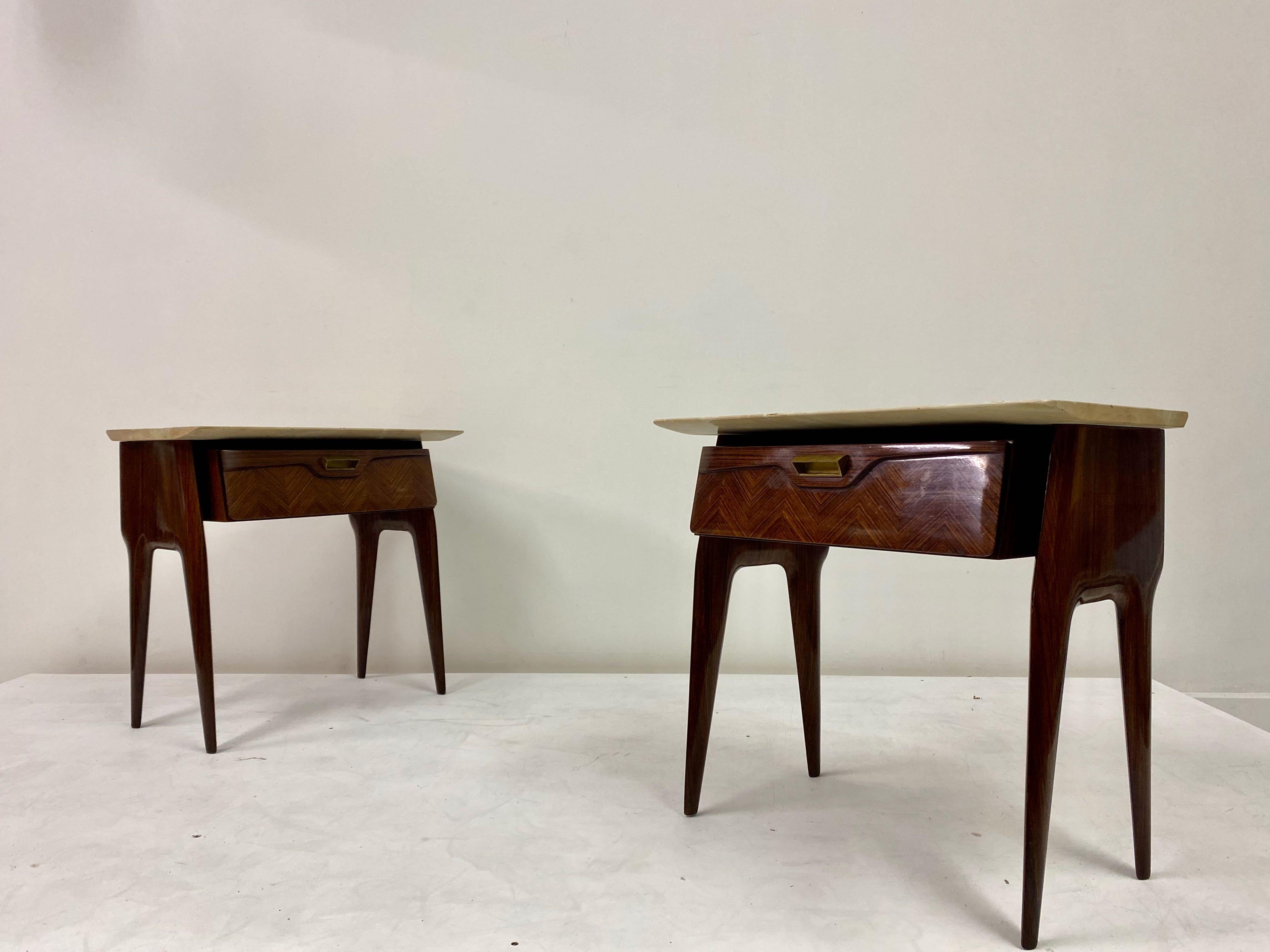 Midcentury Pair of 1950s Italian Bedside Tables with Pink Marble 8