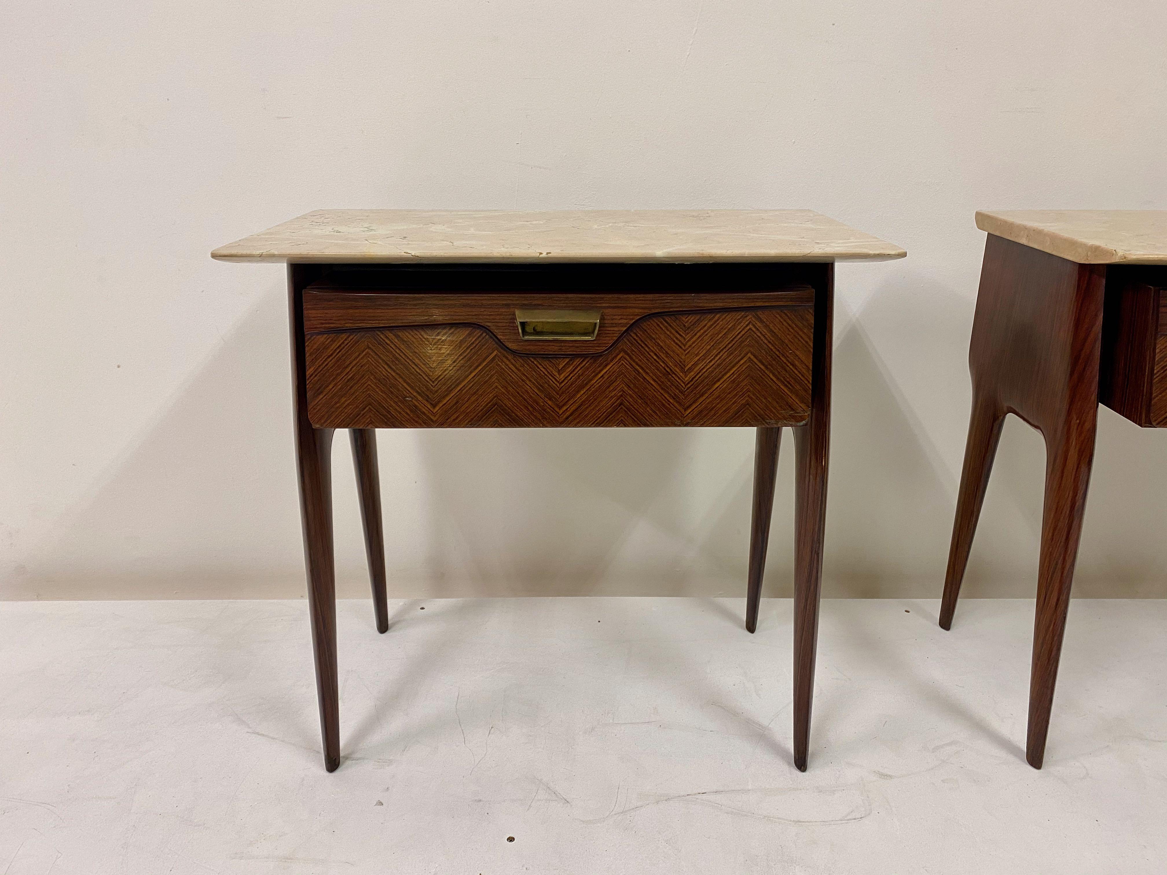 Mid-Century Modern Midcentury Pair of 1950s Italian Bedside Tables with Pink Marble