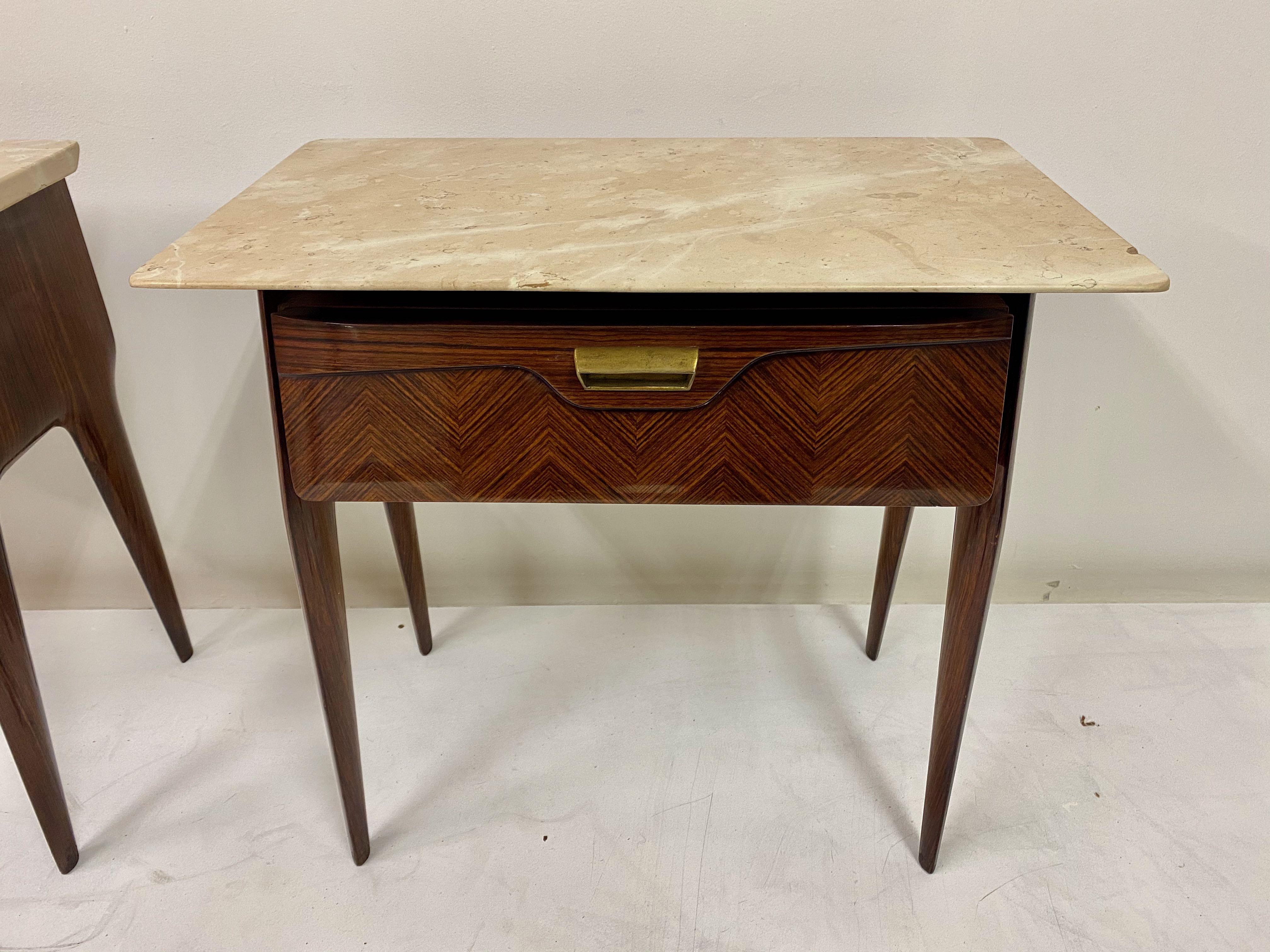 Midcentury Pair of 1950s Italian Bedside Tables with Pink Marble In Good Condition In London, London