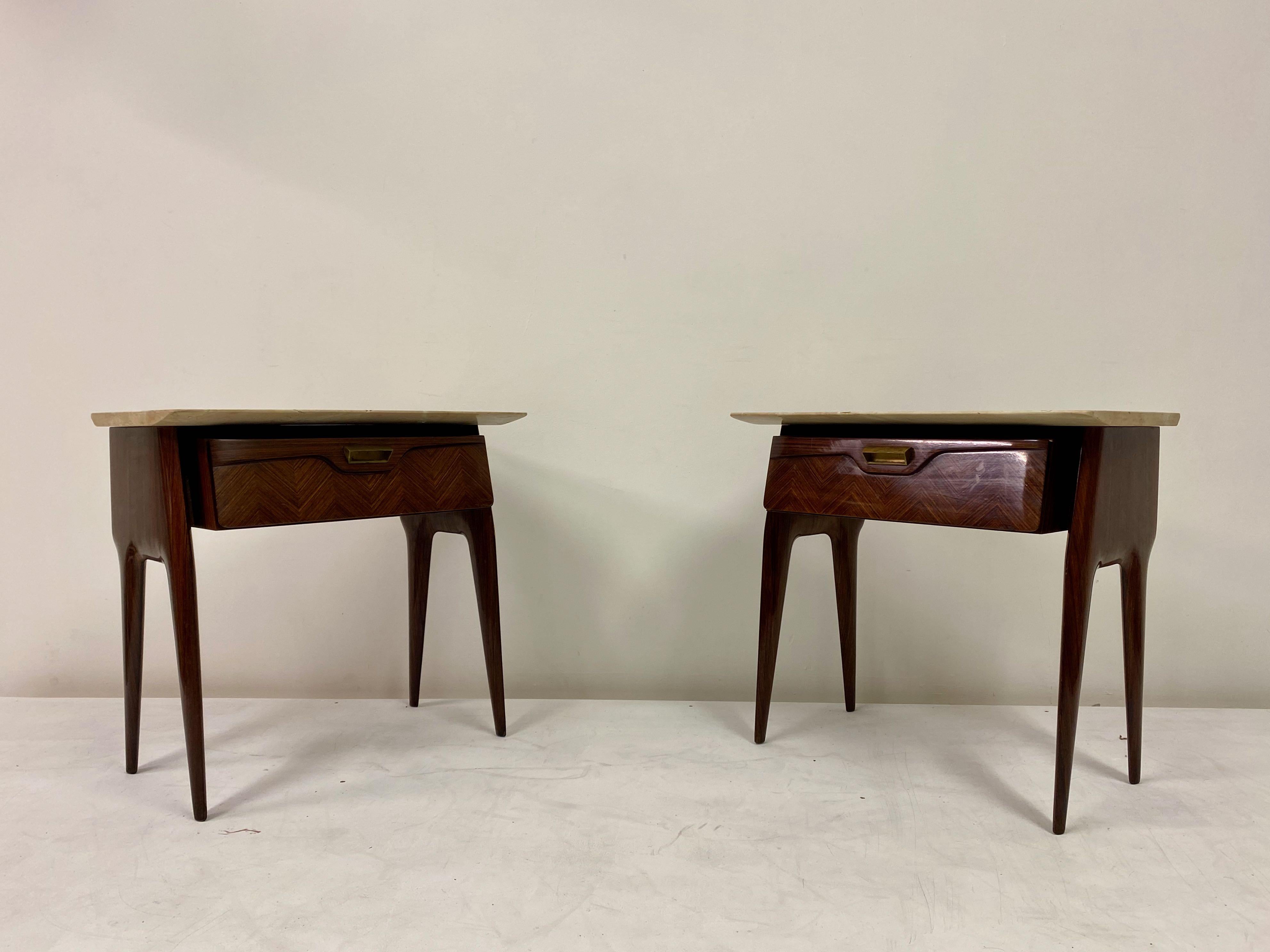 Midcentury Pair of 1950s Italian Bedside Tables with Pink Marble 4