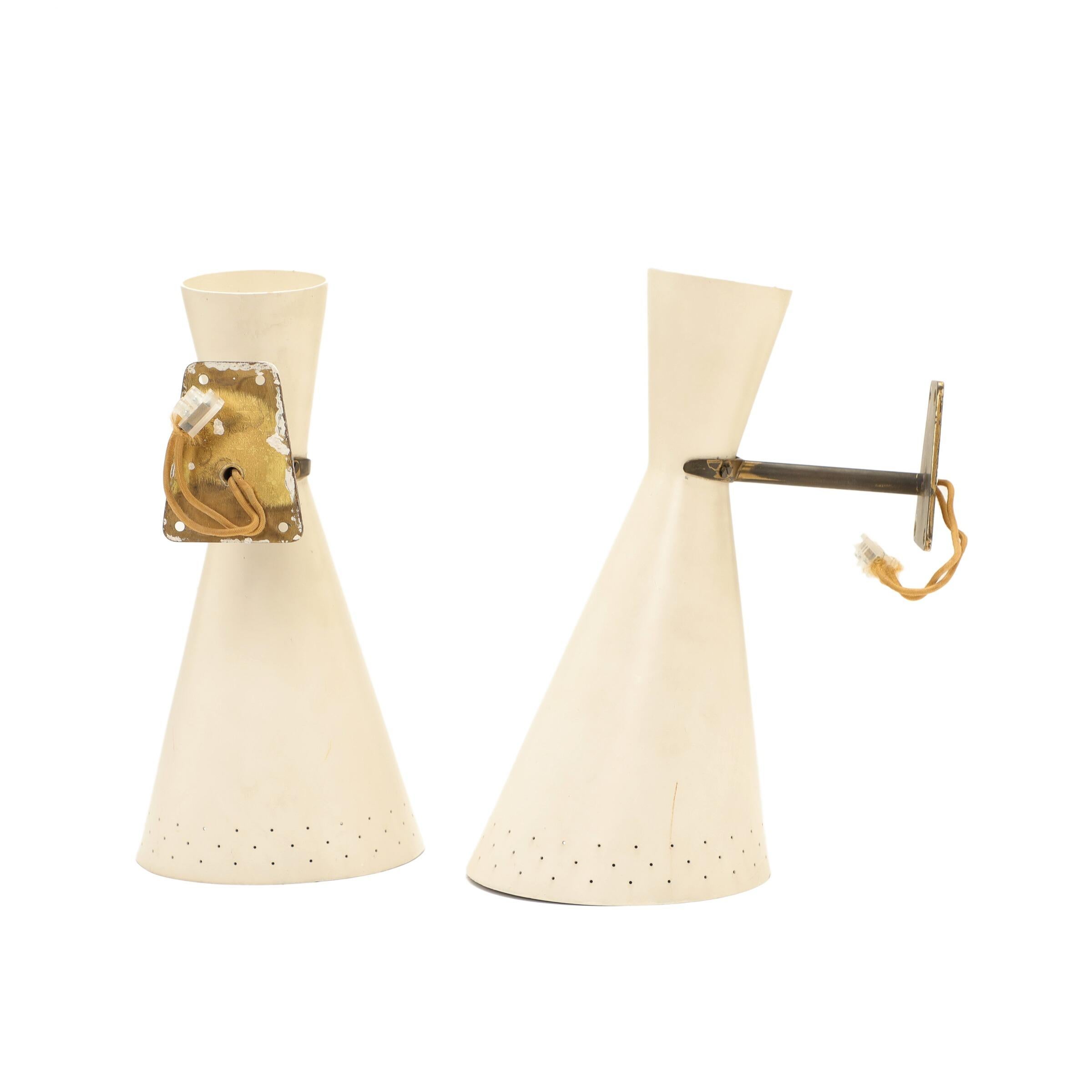 Mid-Century Modern Midcentury Pair of 1950s Italian Brass and Enamel Wall Lamps