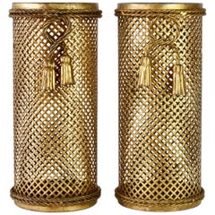 Midcentury Pair of 1950s Italian Hollywood Regency Gold Gilded Umbrella Stands