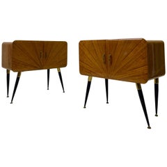 Midcentury Pair of 1950s Italian Sunburst Bedside Tables