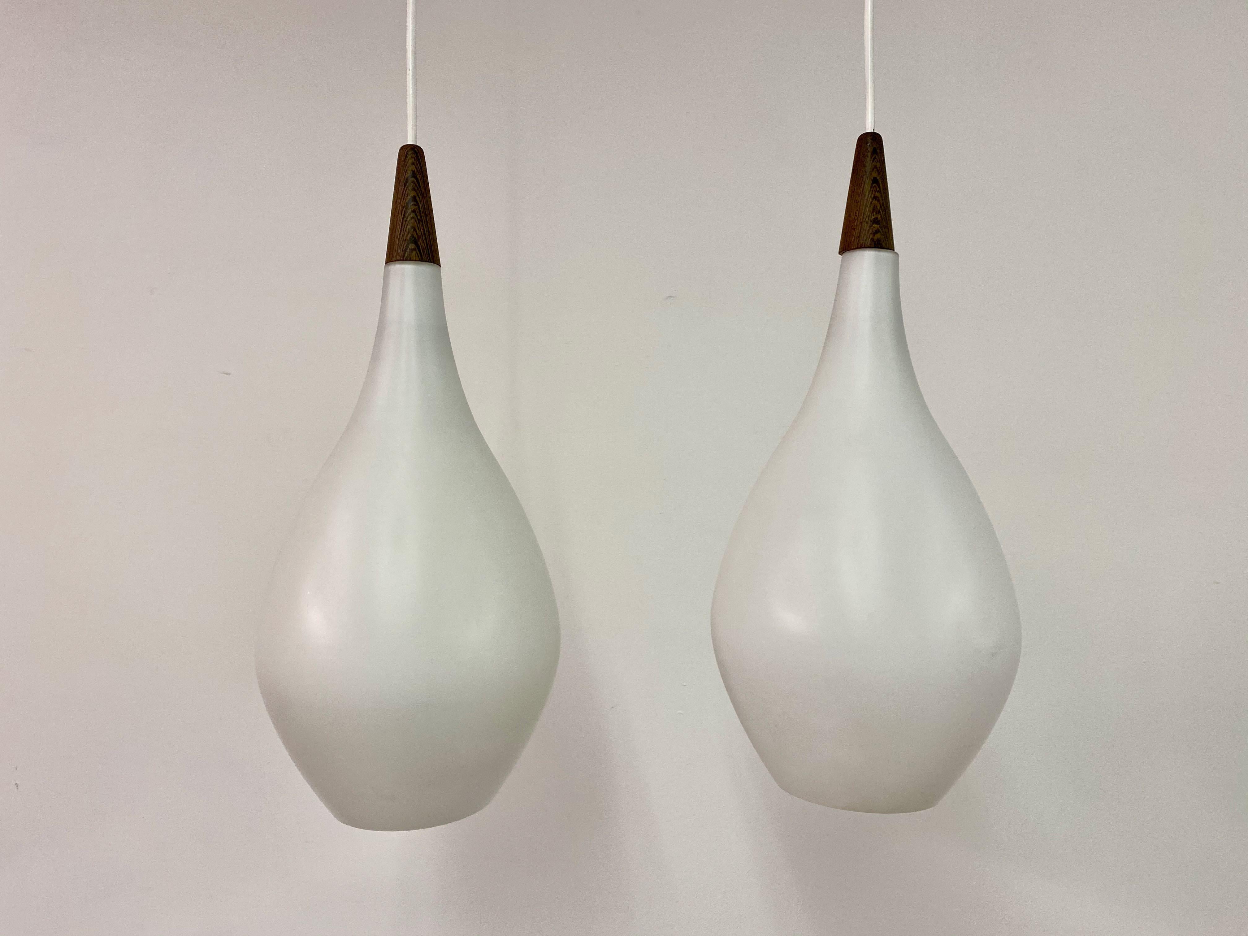 Mid-Century Modern Midcentury Pair of 1960s Danish Opaline Glass Pendants