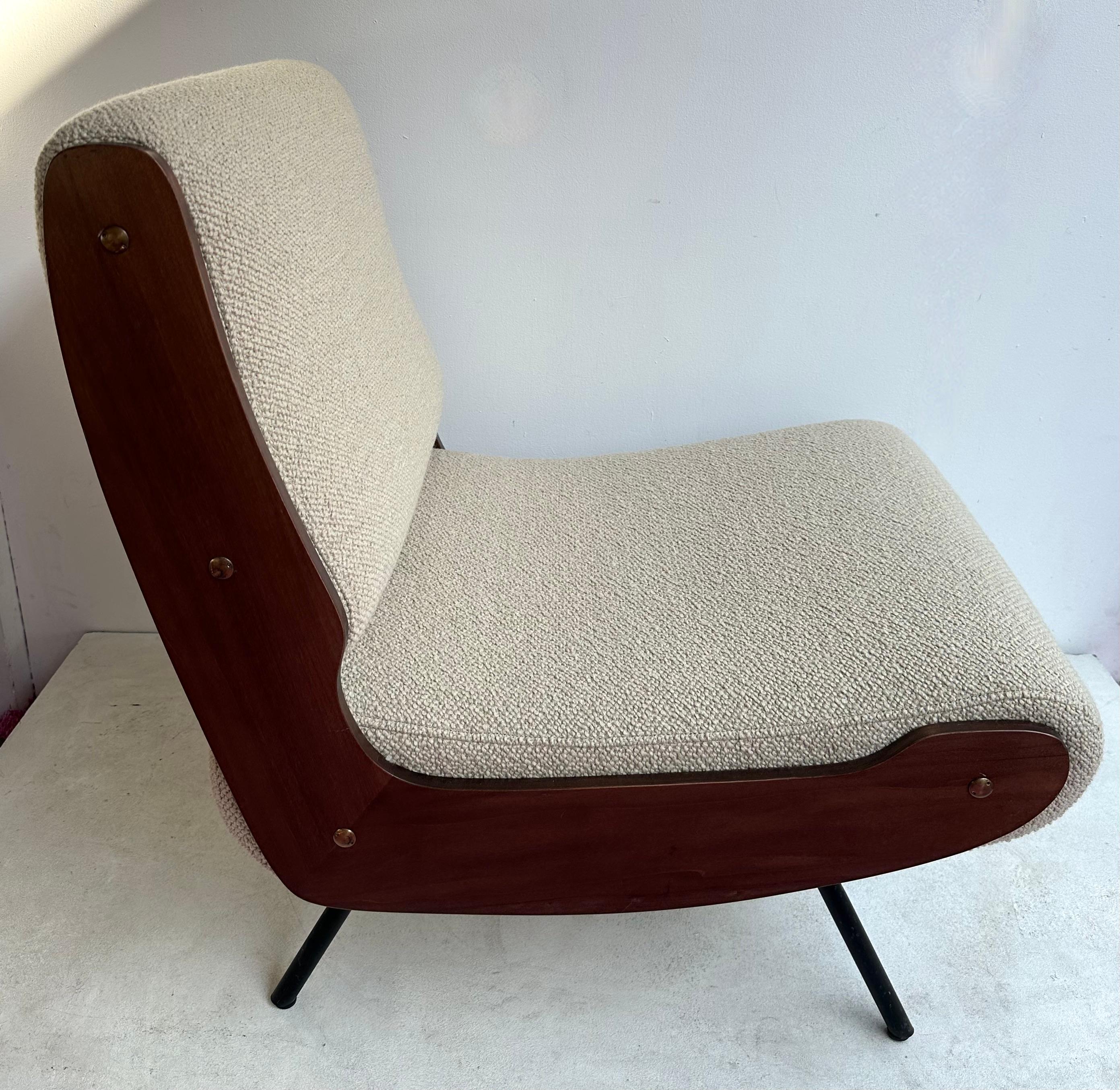 Fabric Mid-Century Pair of 836 Wood Armchairs by Gianfranco Frattini, Italy, 1950s