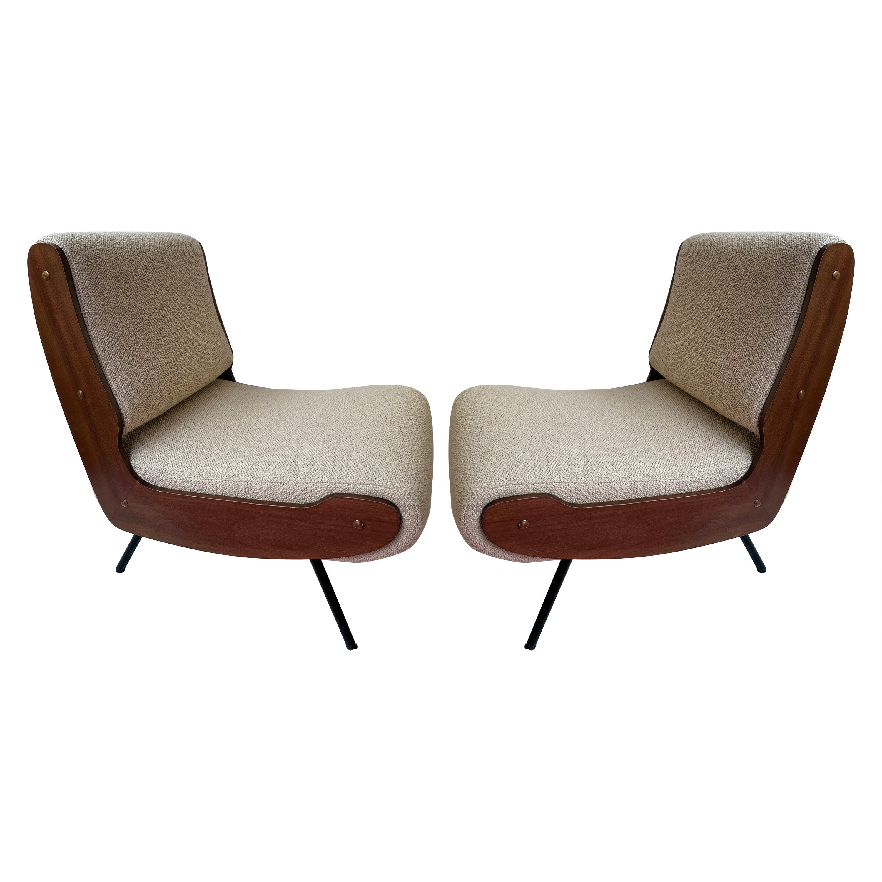 Mid-Century Pair of 836 Wood Armchairs by Gianfranco Frattini, Italy, 1950s