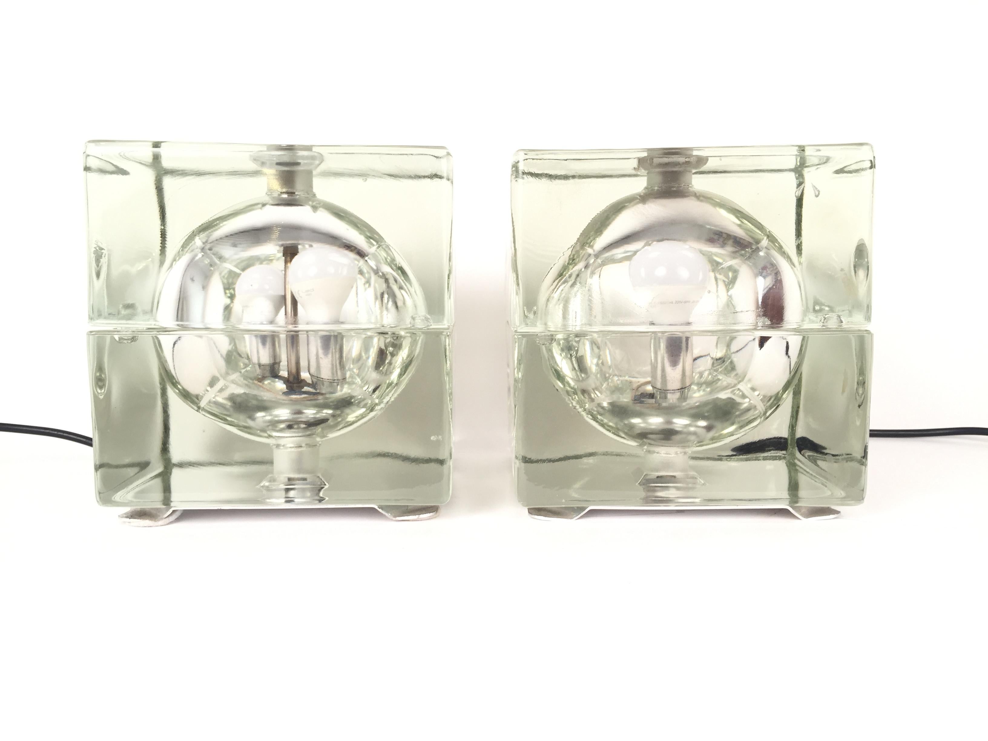 Paire De Lampes De Table Fidenza Vetraria – Design Mendini – Vintage 1970 Italie