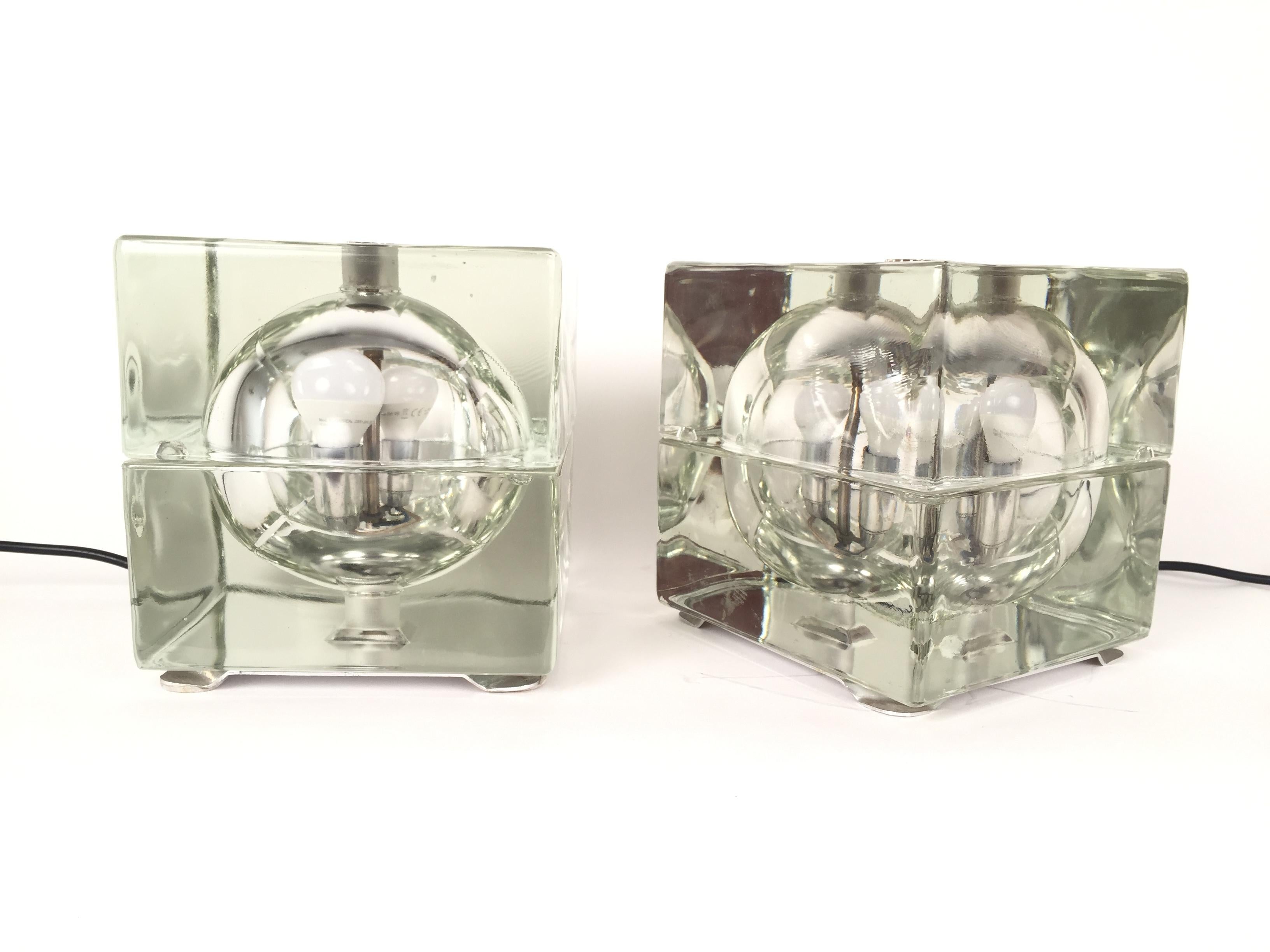 Paire De Lampes De Table Fidenza Vetraria – Design Mendini – Vintage 1970 Italie