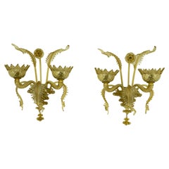 Mid-Century pair of amber Murano glass sconces from 40s