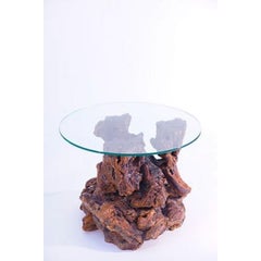 Mid-Century Pair of American Wood Root Tables with Glass Tops