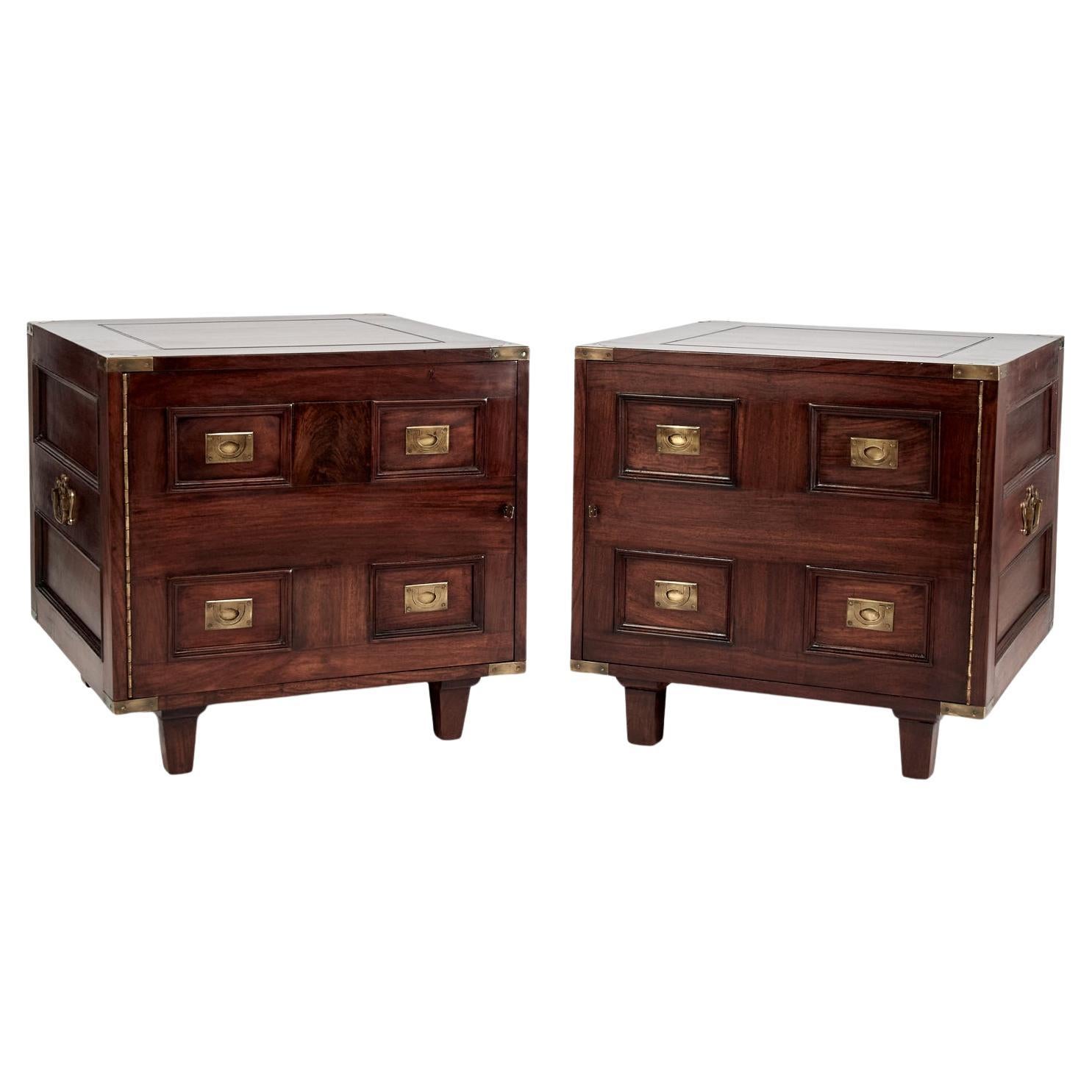 Mid Century Pair of Anglo Indian Campaign Night Stands