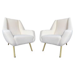Mid Century Pair of Armchairs Bouclé Fabric Brass by Arflex, Italy, 1960s