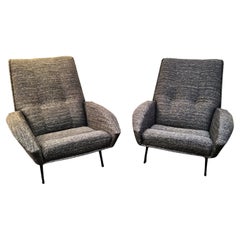 Mid Century Pair of Armchairs by Guy Besnard, Fully Restored