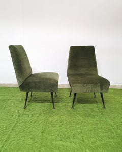 Armchairs Green Velvet Mid Century Metal Brass Italian Design 1960s Set of 2