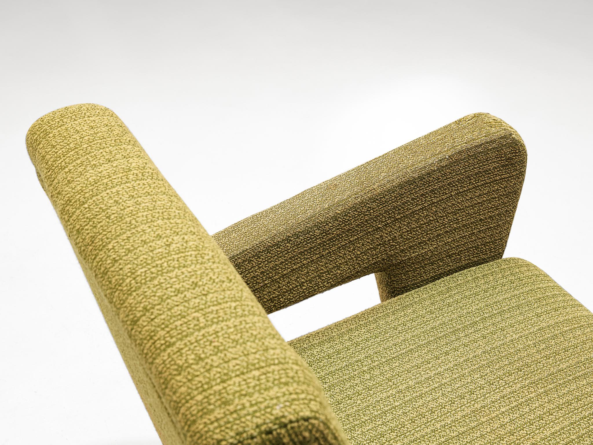 Czech Mid-Century Pair of Armchairs in Olive Green Upholstery