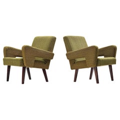 Retro Mid-Century Pair of Armchairs in Olive Green Upholstery