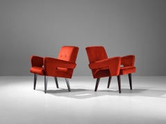 Mid-Century Pair of Armchairs in Red Velvet Upholstery