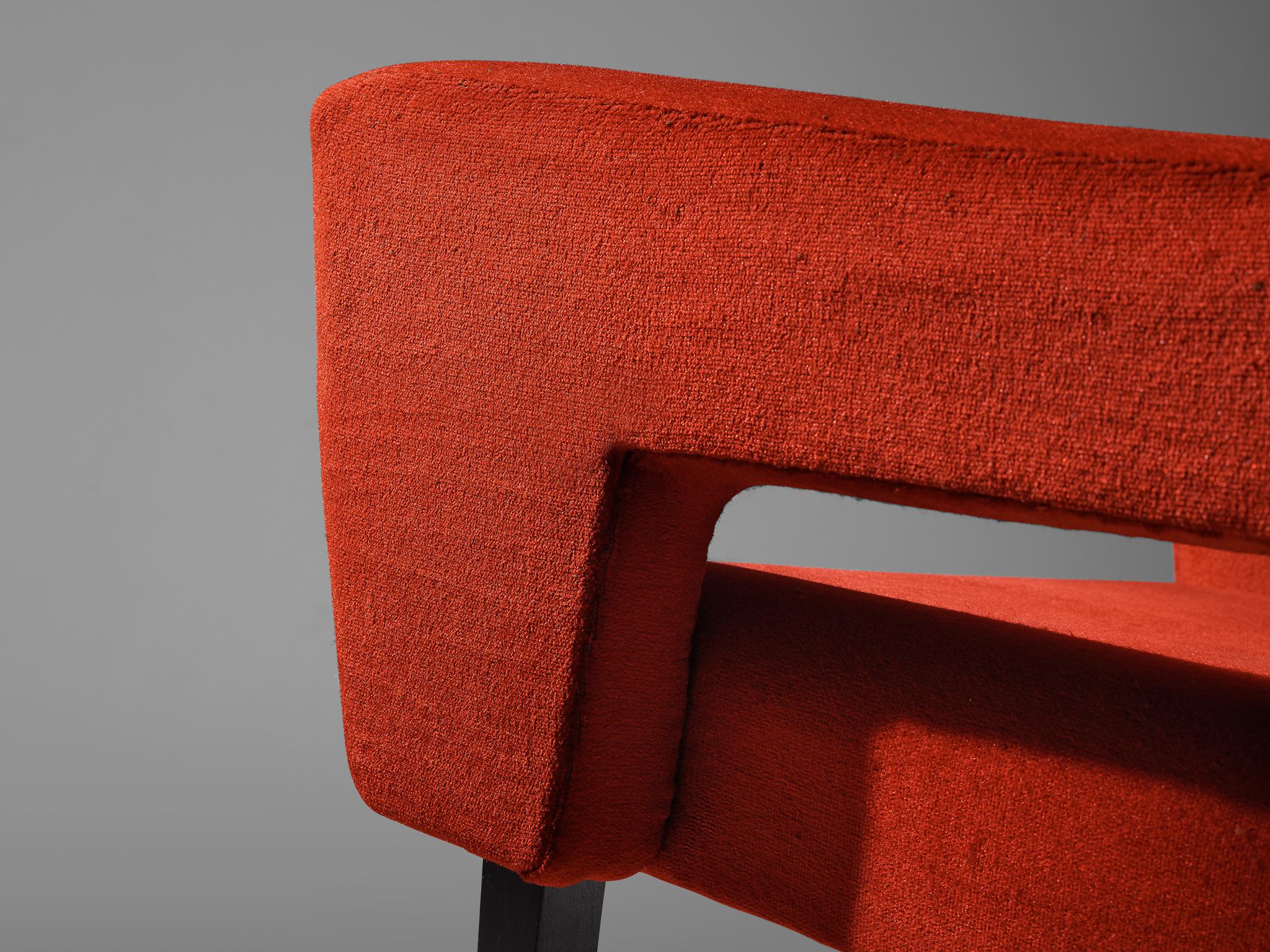 Czech Mid-Century Pair of Armchairs in Red Velvet Upholstery For Sale