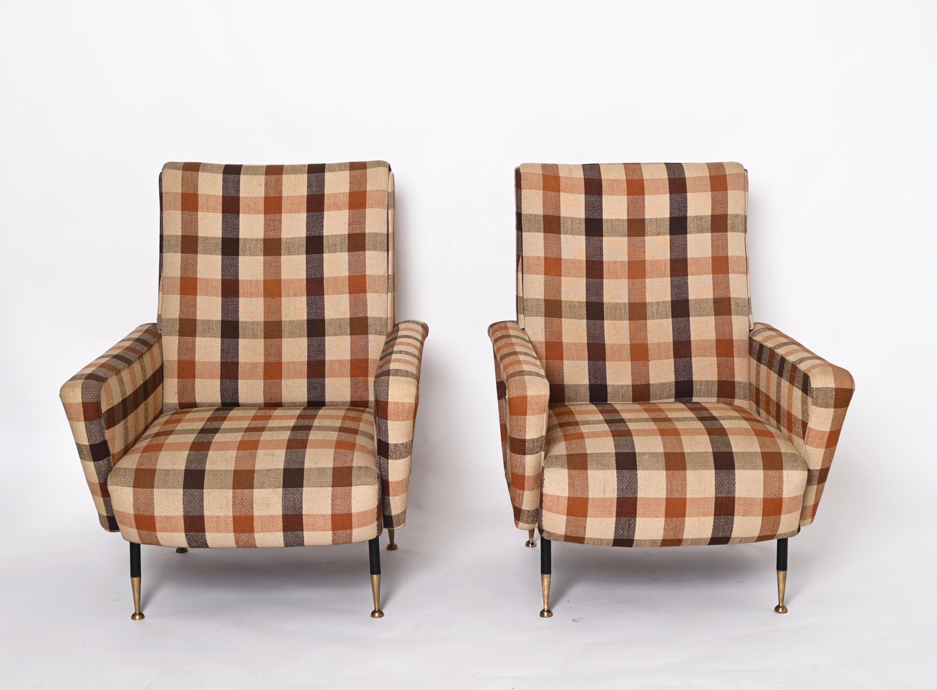 check fabric armchairs