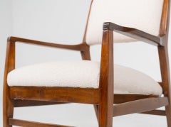 Pareja de sillones de mediados de siglo, madera y tela, Italia, años 60