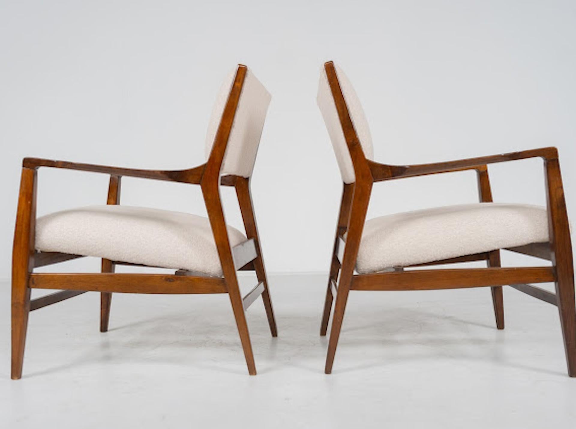 Coppia di poltrone di metà secolo, Wood e Fabrice, Italia, anni '60 in vendita 1