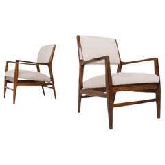 Mid-Century Pair of Armchairs, Wood and Fabric, Italy, 1960s