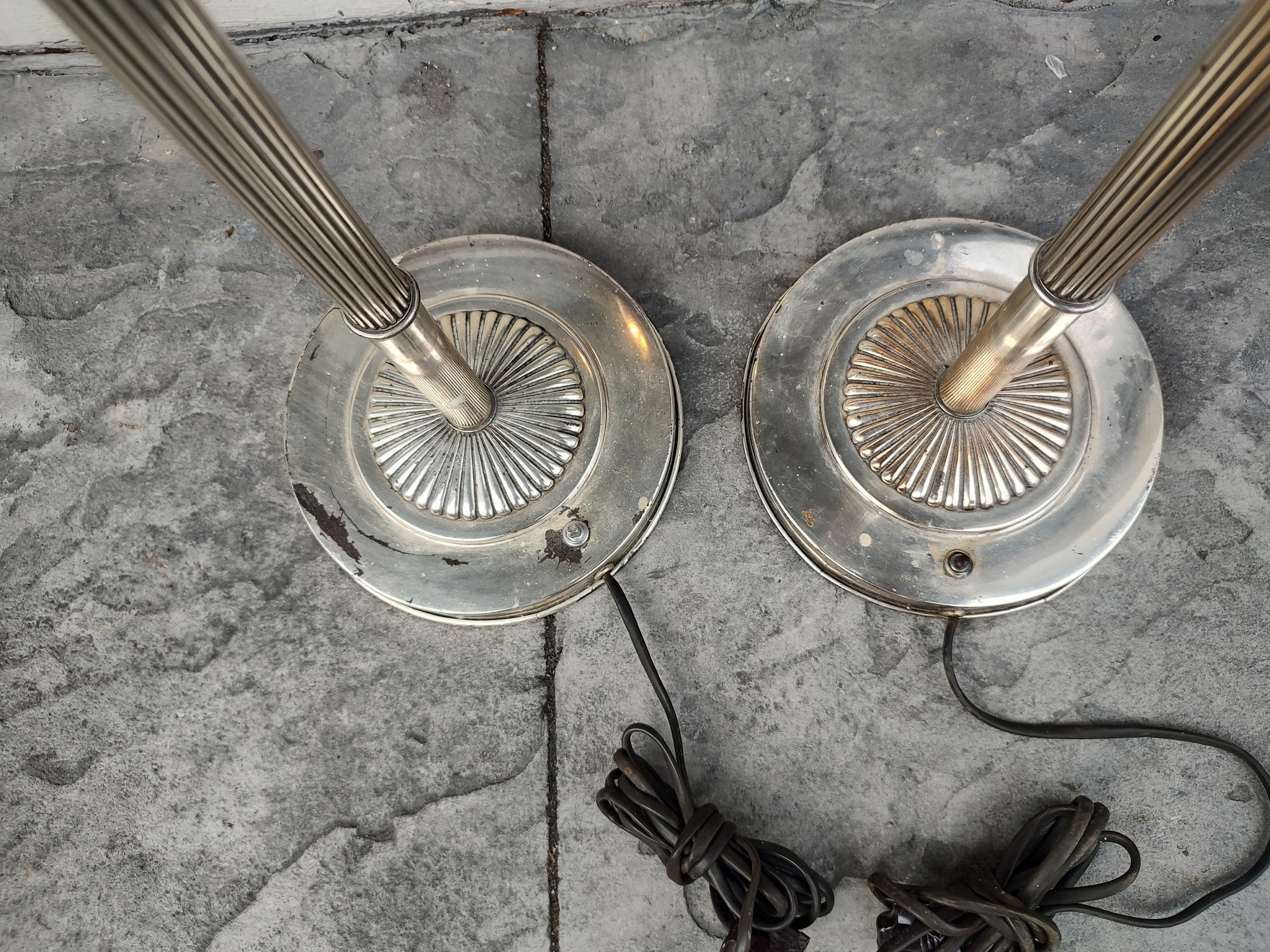 Plated Mid-Century Pair of Art Deco Torchiere Lamps in Nickel For Sale