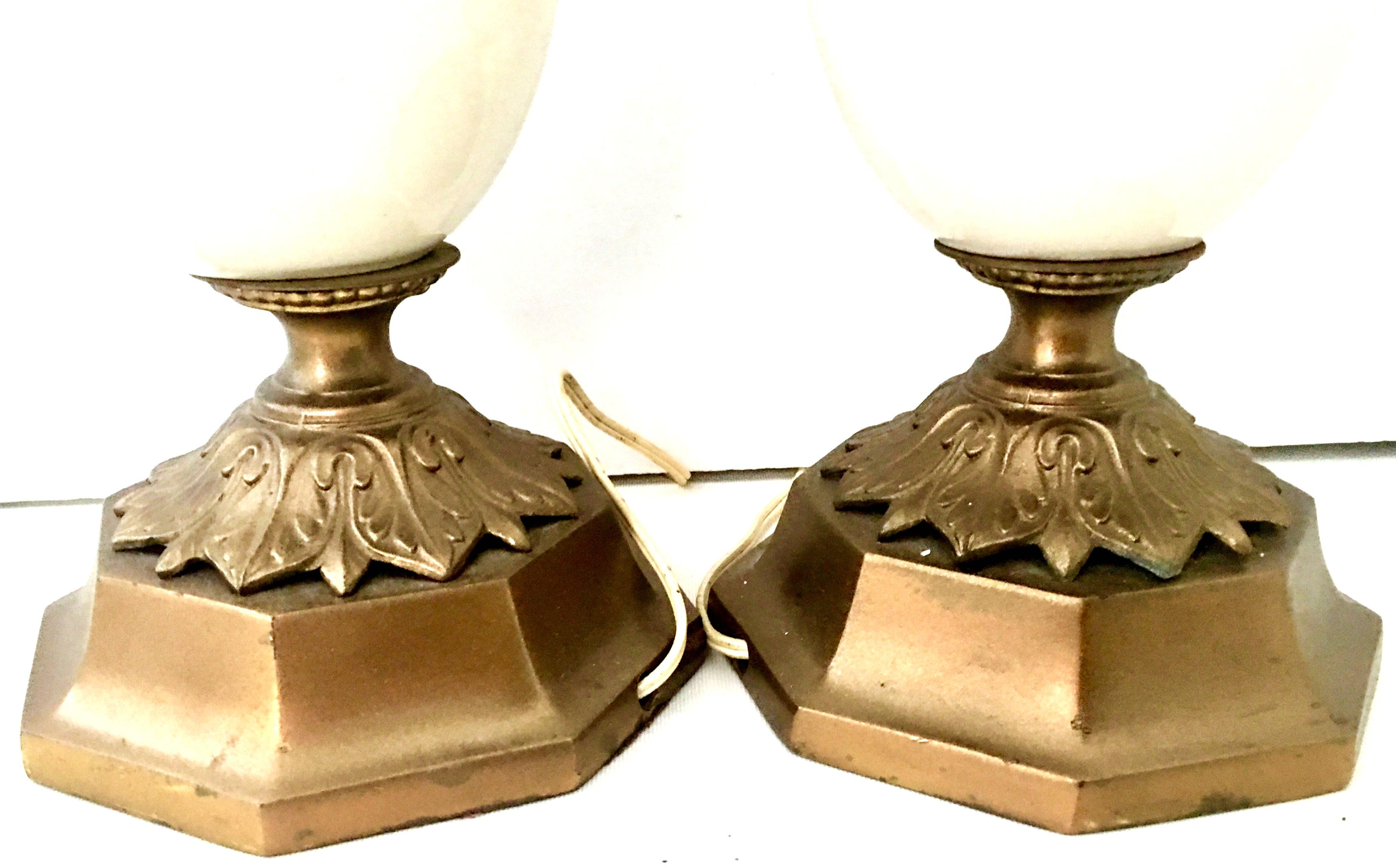 Midcentury Pair of Art Nouveau Ceramic Glaze Ostrich Egg Form and Bronze Lamps For Sale 5