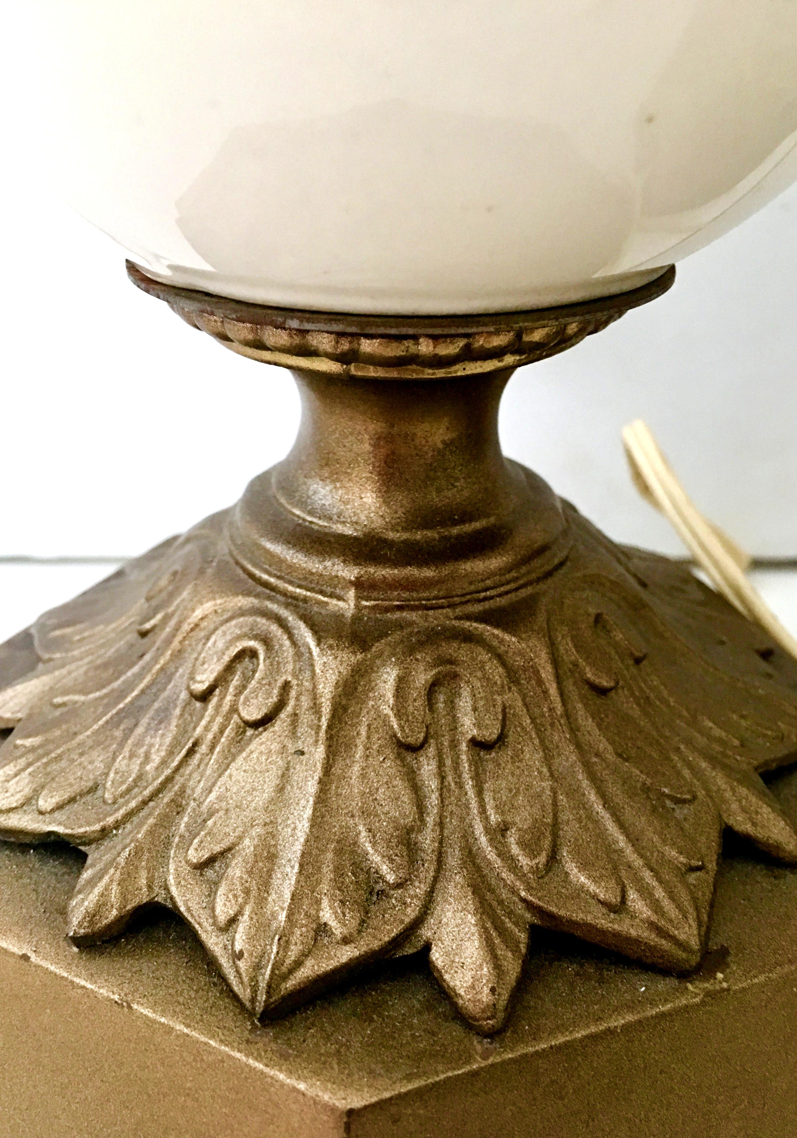 Mid-Century Pair Of  Art Nouveau Ceramic Glaze Ostrich Egg Form & Bronze Lamps For Sale 5